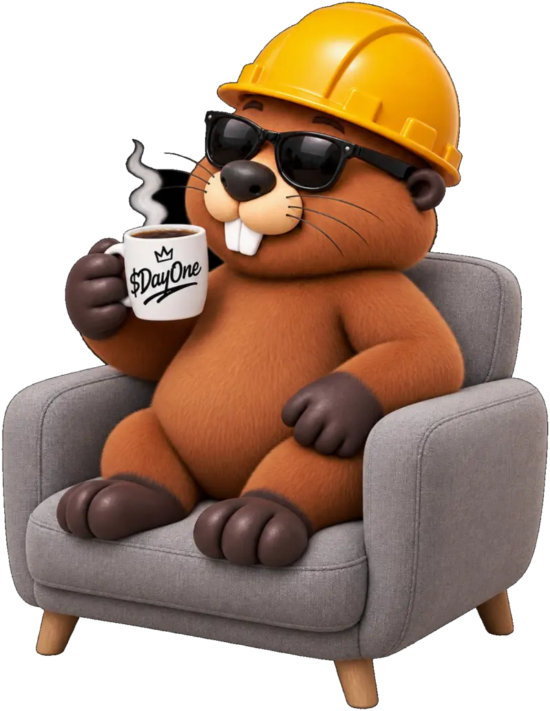 A beaver, seated, allegedly building